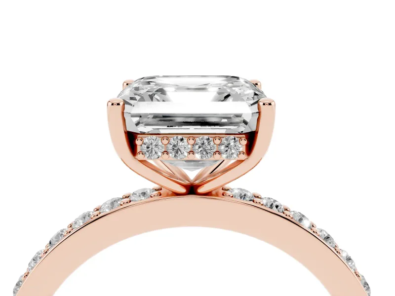 Asscher Cut Diamond Pavé Band Ring Set in Rose gold with Prong-Set Center Stone
