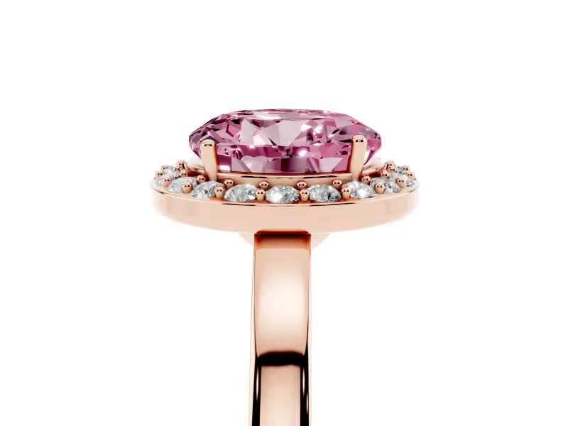 Round Thin Halo Engagement Ring Setting for a Fancy Pink Lab-Grown Diamond | Plain Band | Rose Gold