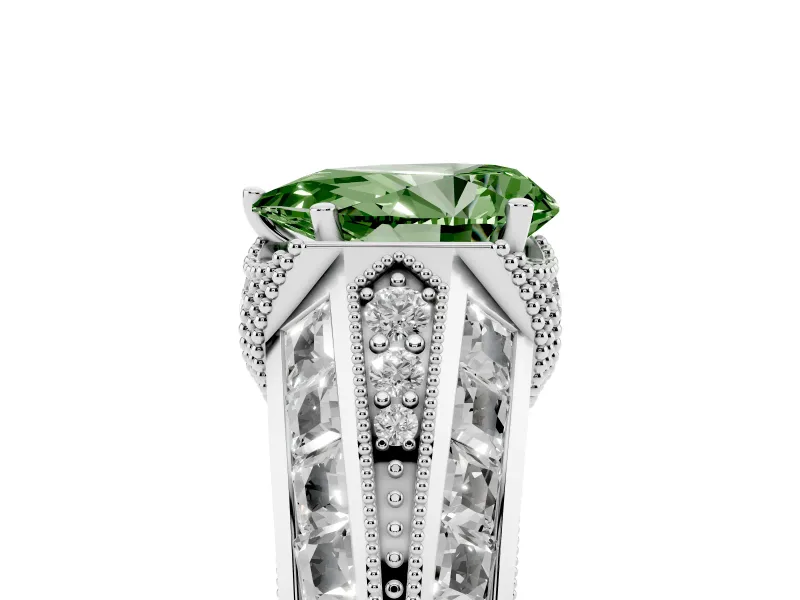 Pear-Shaped Vintage Milgrain Engagement Ring Setting for a Fancy Green Lab-Grown Diamond | Hidden Halo | Sterling Silver