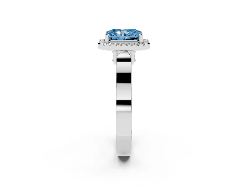 Radiant Cut Halo Engagement Ring Setting for a Fancy Blue Lab-Grown Diamond | Pavé Panel Shoulders | Sterling Silver