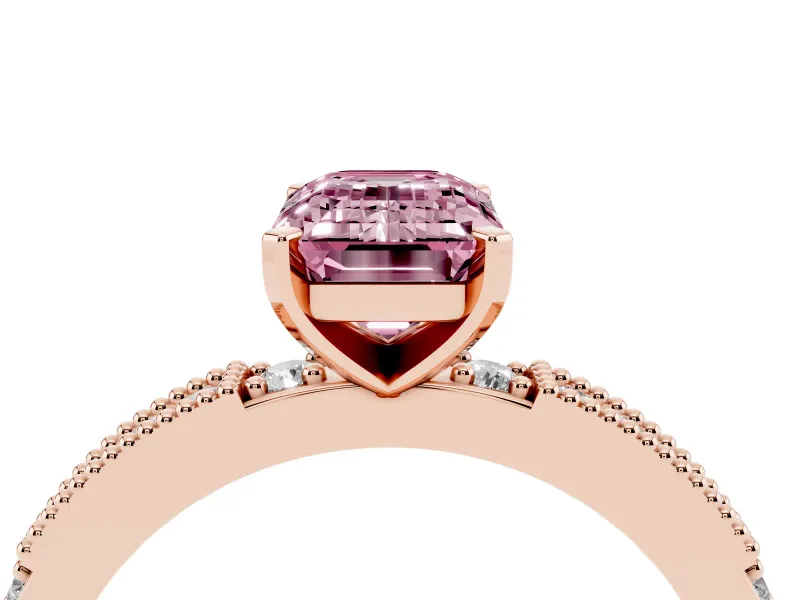 Emerald Cut Vintage Pavé Engagement Ring Setting for a Fancy Pink Lab-Grown Diamond | Rose Gold