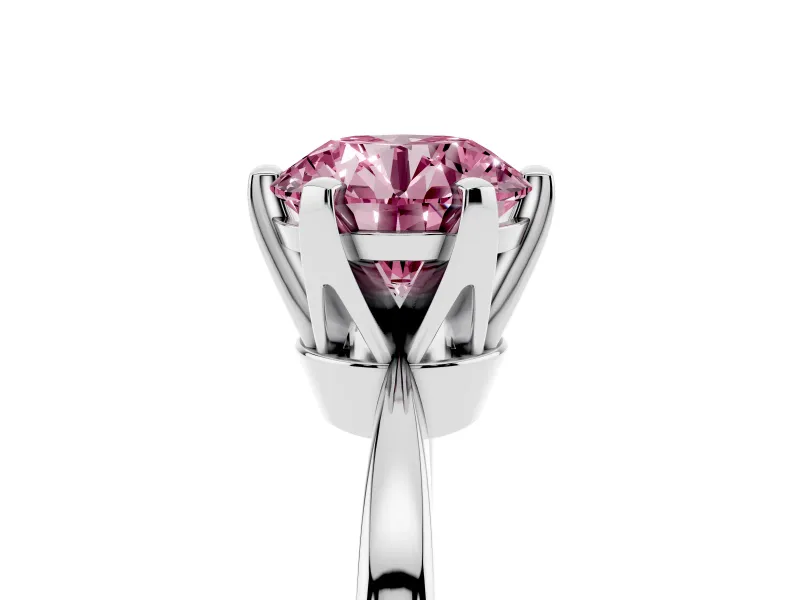 Fancy Pink Round Cut Diamond Solitaire Engagement Ring Set in Silver with Slim Tapered Solitaire Band