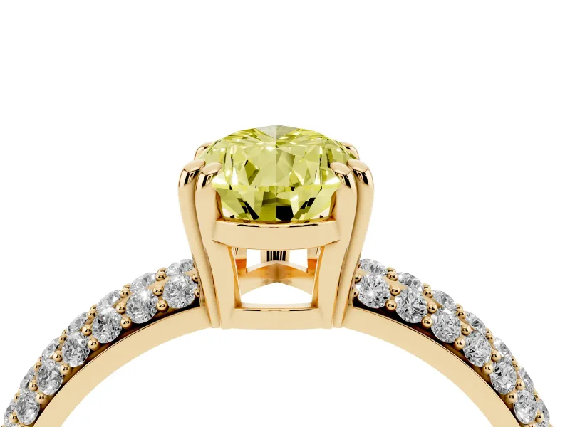 Pear-Shaped Three Row Pave Engagement Ring Setting for a Fancy Yellow Lab-Grown Diamond | Double Claws | Yellow Gold
