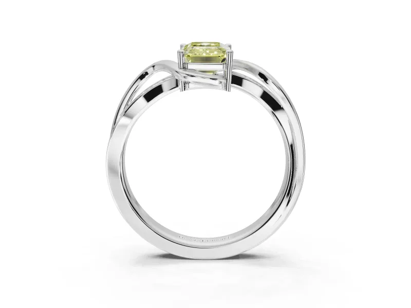 Emerald Cut Bypass Solitaire Engagement Ring Setting for a Fancy Yellow Lab-Grown Diamond | Sterling Silver