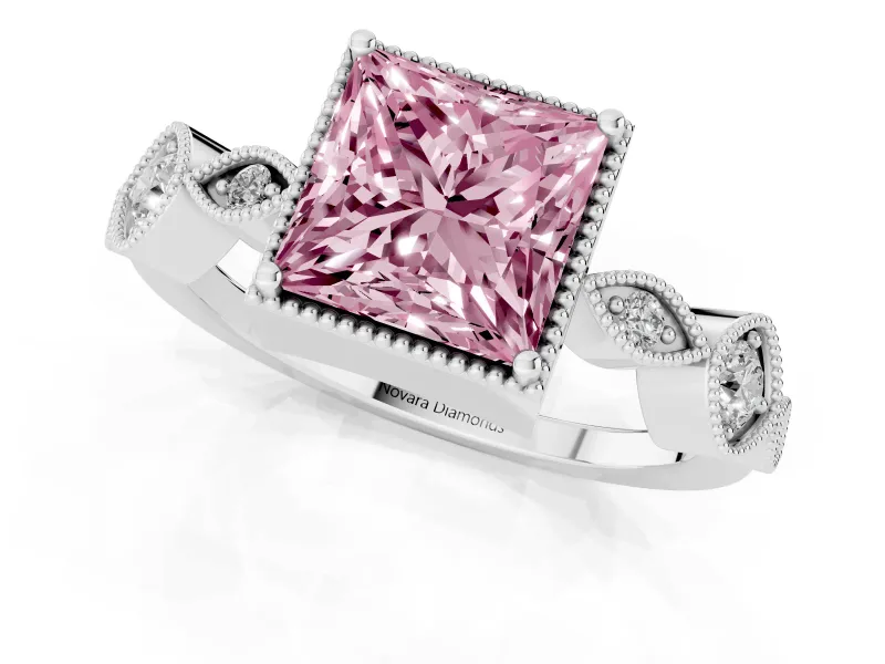 Princess Cut Vintage Engagement Ring Setting for a Fancy Pink Lab-Grown Diamond | Sterling Silver - Design NV-24637