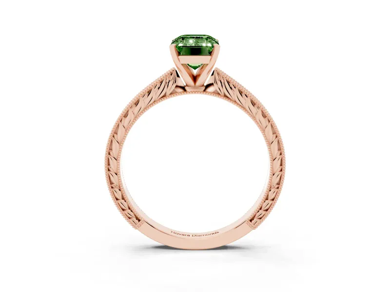 Emerald Cut Engraved Engagement Ring Setting for a Fancy Green Lab-Grown Diamond | Rose Gold
