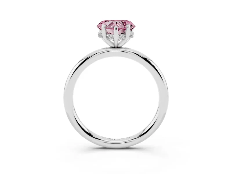 Fancy Pink Heart Cut Diamond Solitaire Ring Set in Silver with Thin Band and Prong Setting