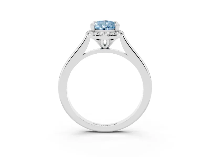 Pear-Shaped Halo Engagement Ring Setting for a Fancy Blue Lab-Grown Diamond | Plain Polished Band | White Gold