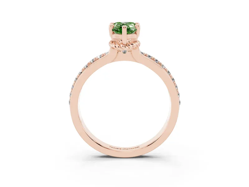 Pear-Shaped Channel Set Engagement Ring Setting for a Fancy Green Lab-Grown Diamond | Rope Collar | Rose Gold