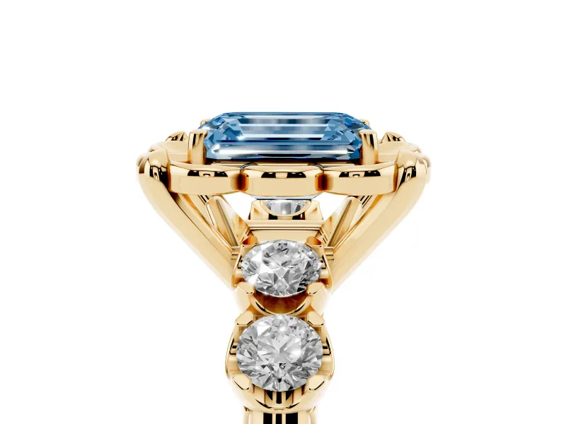 Emerald Cut Floral Engagement Ring Setting for a Fancy Blue Lab-Grown Diamond | Petal Frame | Yellow Gold