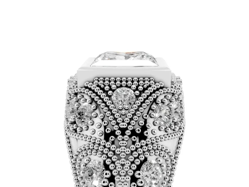 Princess Cut Diamond Bezel Ring Set in Silver with Milgrain Accent Band