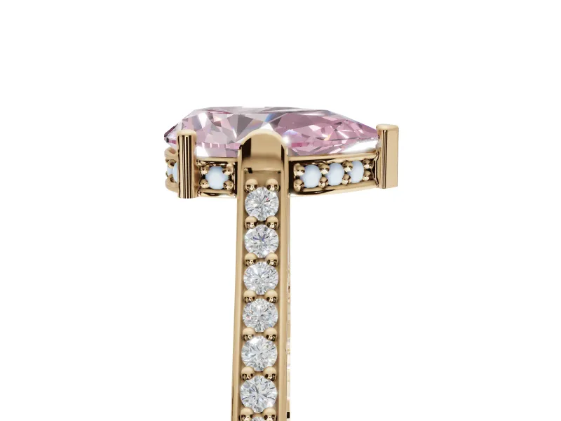 Pear-Shaped Vintage Cathedral Engagement Ring Setting for a Fancy Pink Lab-Grown Diamond | Carved Band | Yellow Gold