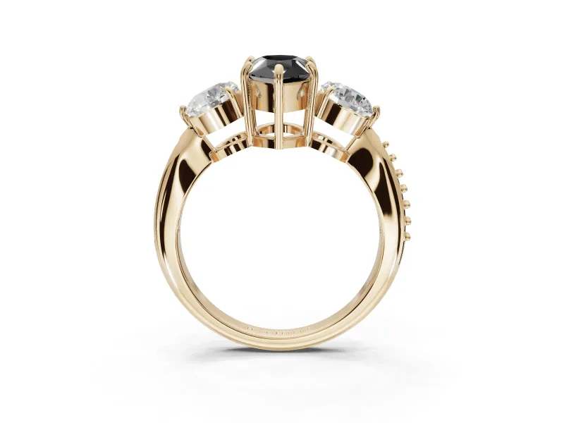 Pear-Shaped Three Stone Engagement Ring Setting for a Black Center | Tapered Pavé Band | Yellow Gold