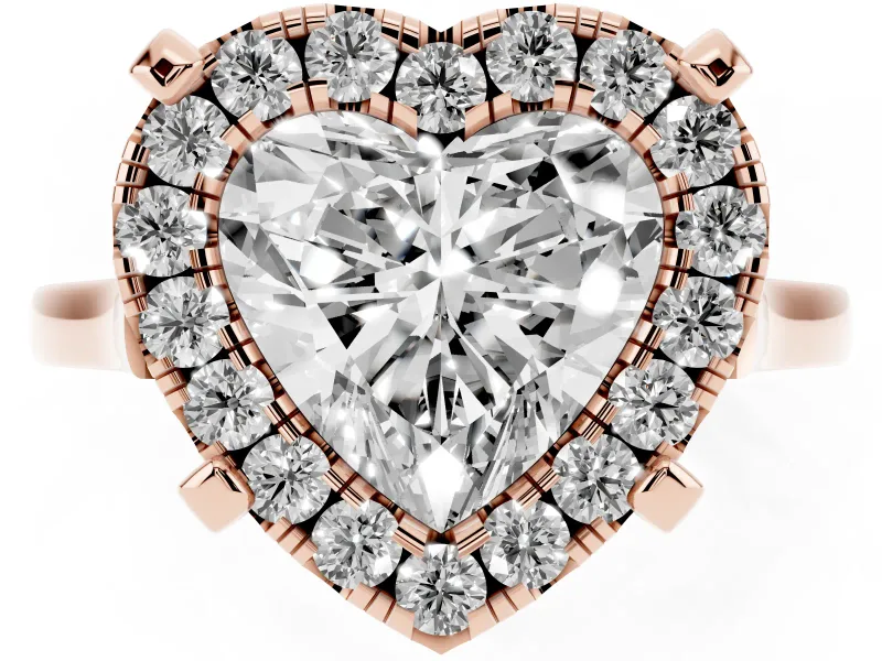 Heart-Shaped Claw Corner Halo Engagement Ring Setting | Slim Plain Band | Rose Gold