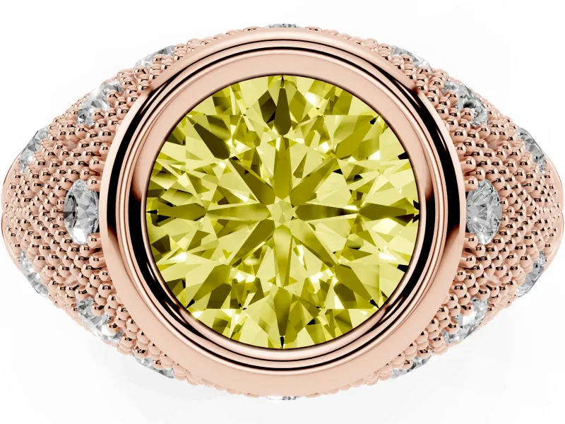 Round Vintage Bezel Engagement Ring Setting for a Fancy Yellow Lab-Grown Diamond | Rose Gold