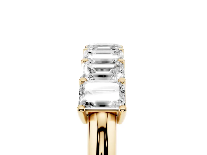 Emerald Cut Lab-Grown Diamond Half Eternity Band | Corner Claw Prongs | Yellow Gold