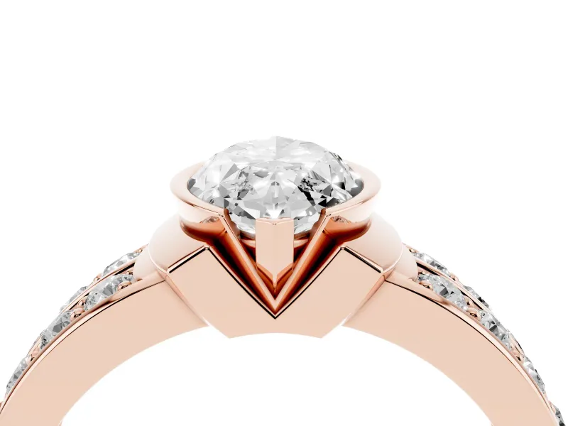 Marquise Half Bezel Engagement Ring Setting | Double Row Channel Band | Rose Gold