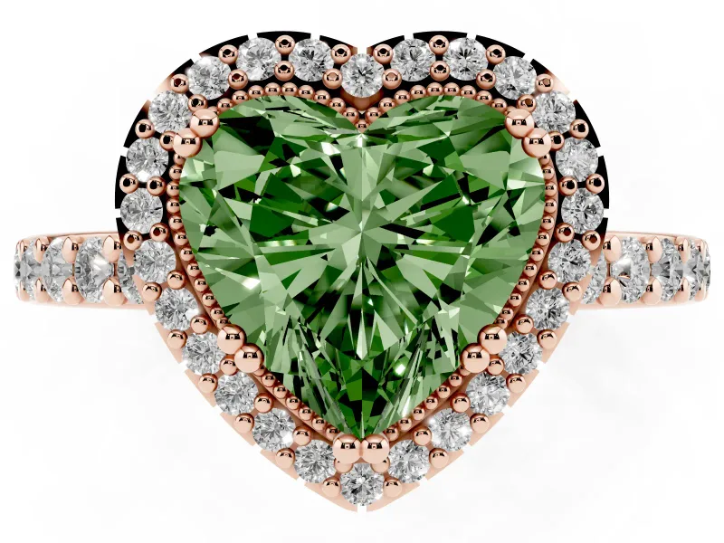 Heart-Shaped Vintage Halo Pavé Engagement Ring Setting for a Fancy Green Lab-Grown Diamond | Milgrain Border | Rose Gold