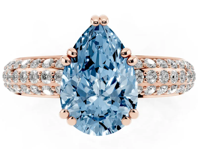 Pear-Shaped Three Row Pave Engagement Ring Setting for a Fancy Blue Lab-Grown Diamond | Rose Gold