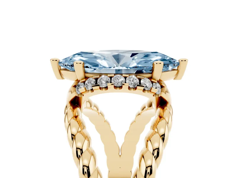 Marquise Rope Split Shank Engagement Ring Setting for a Fancy Blue Lab-Grown Diamond | Yellow Gold