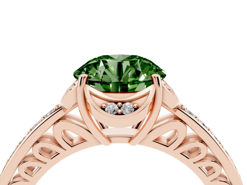 Round Floral Pavé Engagement Ring Setting for a Fancy Green Lab-Grown Diamond | Rose Gold