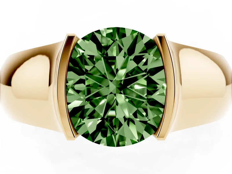 Round Half Bezel Solitaire Engagement Ring Setting for a Fancy Green Lab-Grown Diamond | Wide Band | Yellow Gold