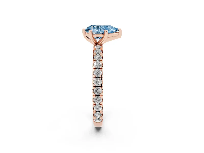 Pear-Shaped Pavé Engagement Ring Setting for a Fancy Blue Lab-Grown Diamond | Rose Gold