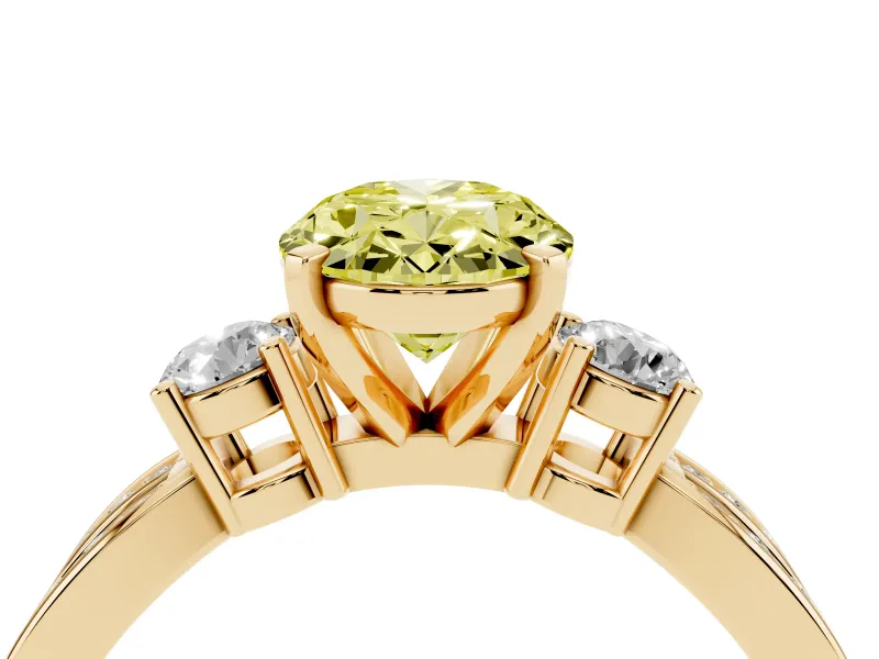 Oval Three-Stone Twist Engagement Ring Setting for a Fancy Yellow Lab-Grown Diamond | Yellow Gold