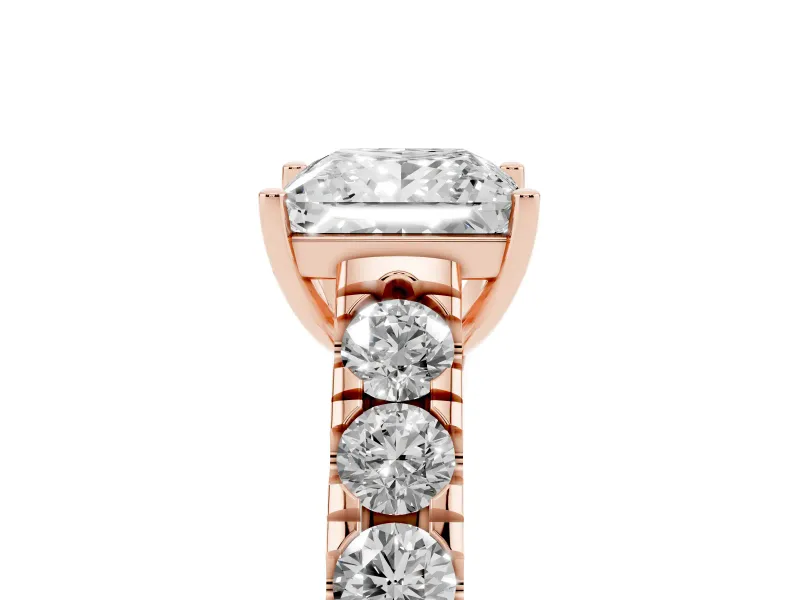 Princess Cut Cut-Down Side Stone Engagement Ring Setting | Scalloped Shoulders | Rose Gold