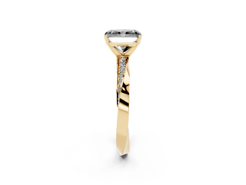 Fancy Black Radiant Cut Diamond Engagement Ring Set in Yellow gold with Side Stone Accents and Prong Setting