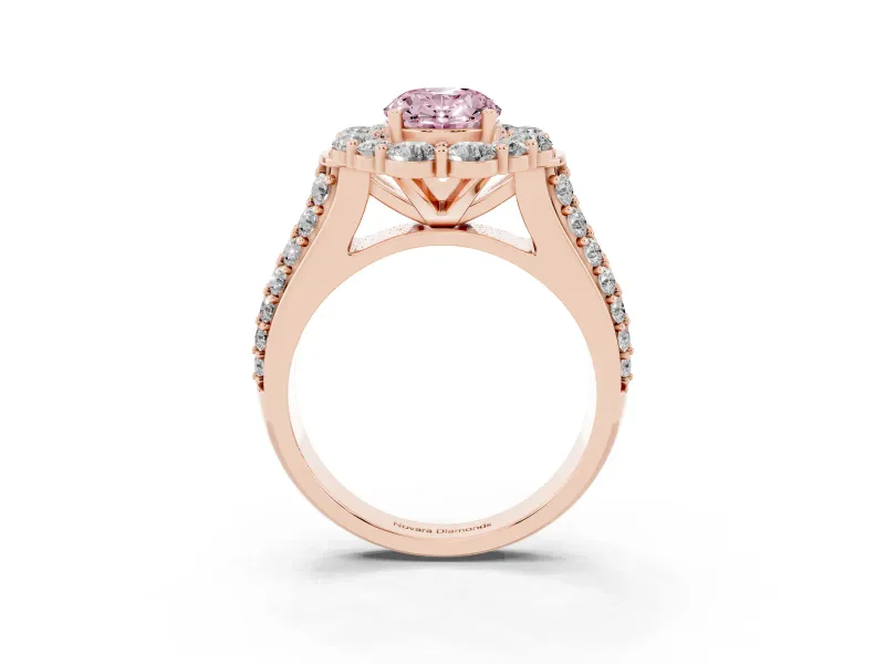 Oval Large Accent Halo Engagement Ring Setting for a Fancy Pink Lab-Grown Diamond | Rose Gold