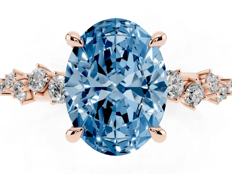 Oval Graduated Accent Engagement Ring Setting for a Fancy Blue Lab-Grown Diamond | Rose Gold
