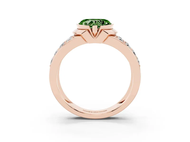 Heart-Shaped Half Bezel Engagement Ring Setting for a Fancy Green Lab-Grown Diamond | Channel Band | Rose Gold