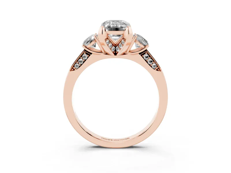 Emerald Cut Hidden Halo Three Stone Engagement Ring Setting for a Fancy Yellow Lab-Grown Diamond | Rose Gold