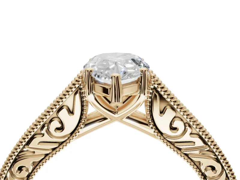Pear-Shaped Vintage Engraved Pavé Engagement Ring Setting | Milgrain Edges | Yellow Gold