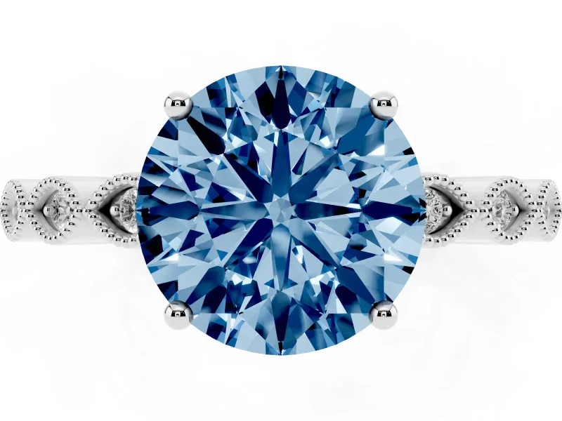 Fancy Blue Round Cut Diamond Solitaire Ring Set in Platinum with Infinity Twist Pavé Band