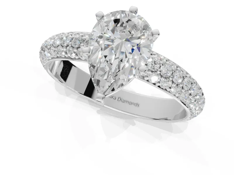 Pear-Shaped Pavé Solitaire Engagement Ring Setting | Domed Pavé Band | White Gold