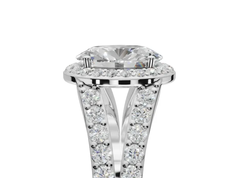 Oval Halo Pavé Engagement Ring Setting | Narrow Split Shank | White Gold