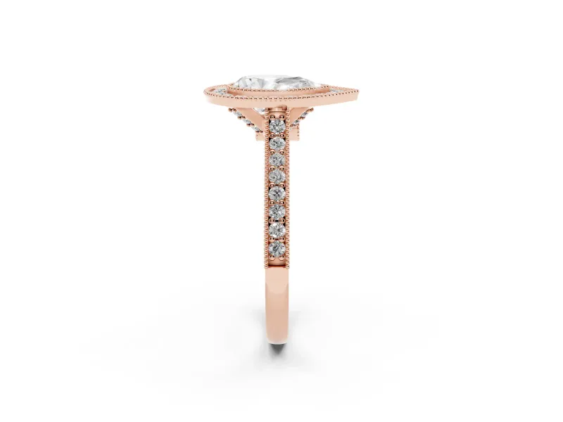 Pear-Shaped Vintage Milgrain Halo Engagement Ring Setting | Bezel Head | Rose Gold