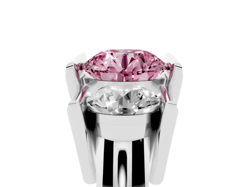 Fancy Pink Round Cut Diamond Three-Stone Channel Set Ring Set in Silver with Smooth Polished Band