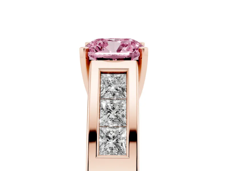 Cushion Cut Channel-Set Engagement Ring Setting for a Fancy Pink Lab-Grown Diamond | Rose Gold