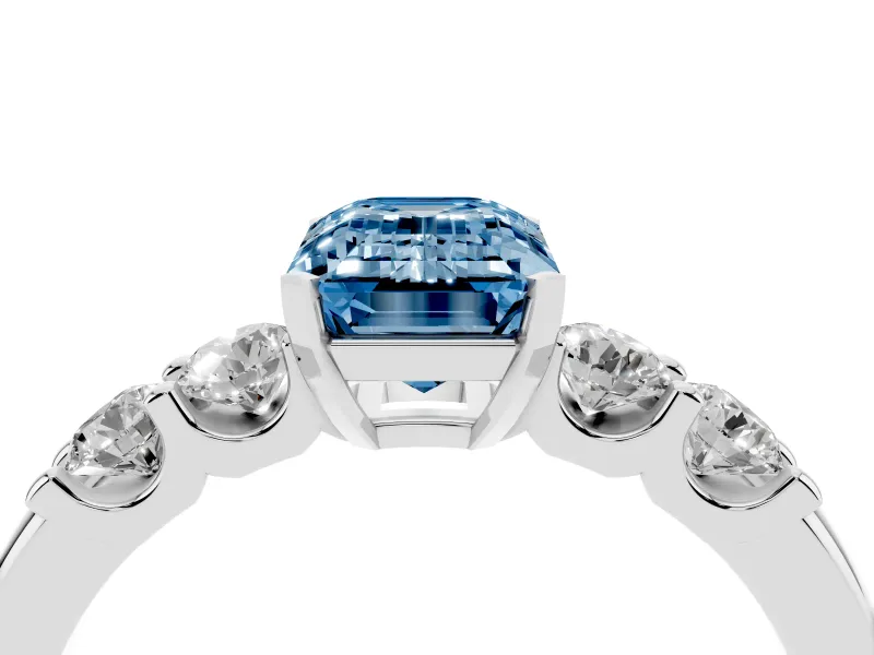 Emerald Cut Five Stone Engagement Ring Setting for a Fancy Blue Lab-Grown Diamond | White Gold