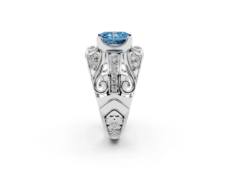Radiant Cut Art Deco Graduated Engagement Ring Setting for a Fancy Blue Lab-Grown Diamond | Platinum