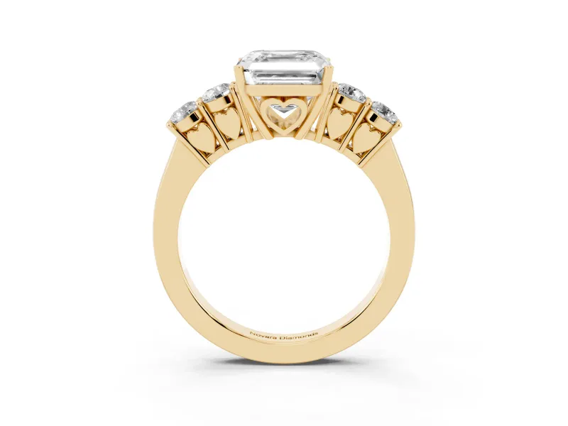Asscher Cut Close Set Five Stone Engagement Ring Setting | Yellow Gold