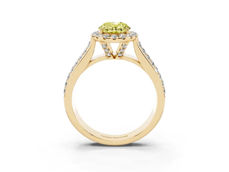 Oval Pavé Engagement Ring Setting for a Fancy Yellow Lab-Grown Diamond | Wide Three-Row Band | Yellow Gold