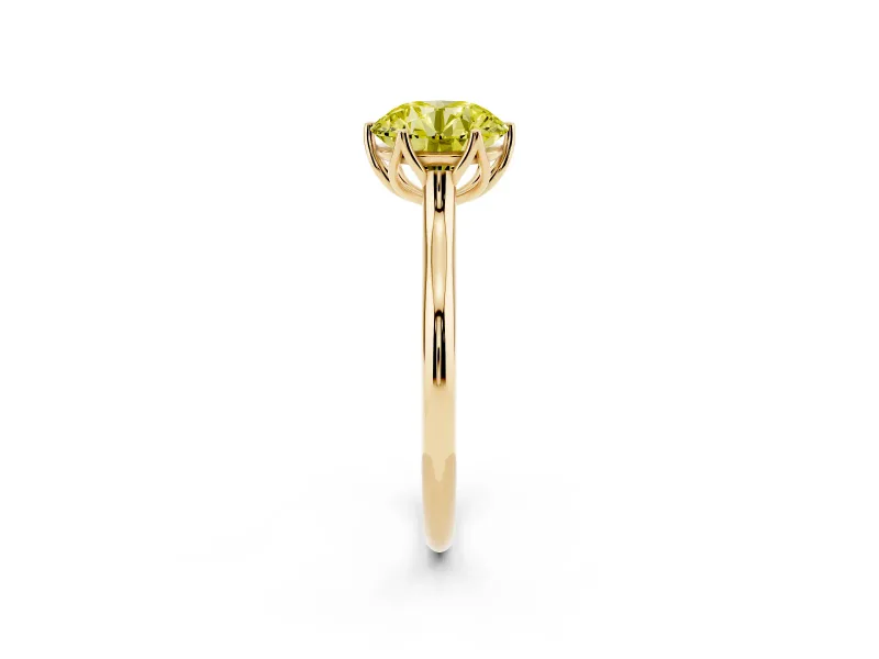 Fancy Yellow Round Cut Diamond Solitaire Cathedral Ring Set in Yellow gold with Prong Setting