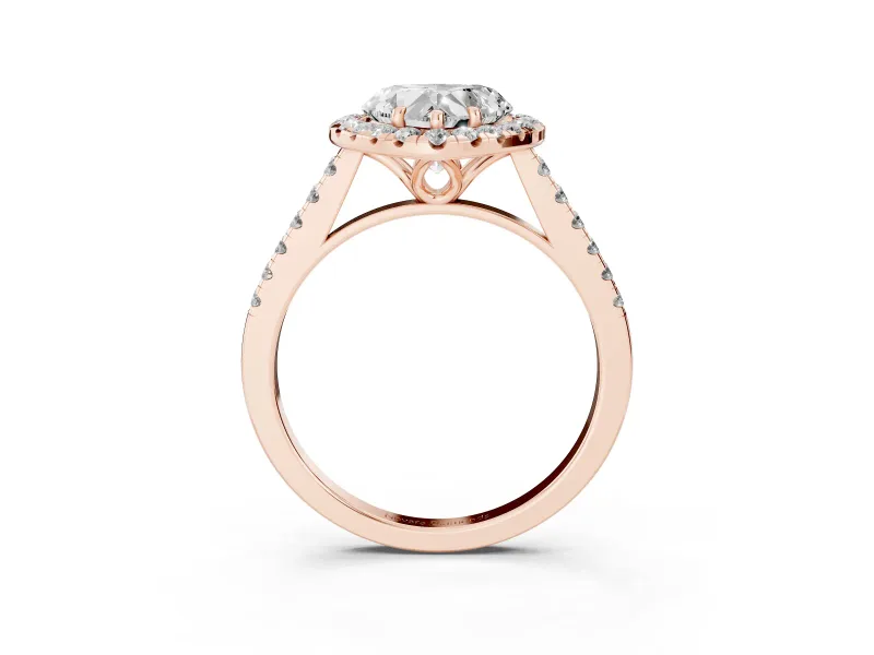 Heart-Shaped Raised Halo Engagement Ring Setting | Pave Band | Rose Gold
