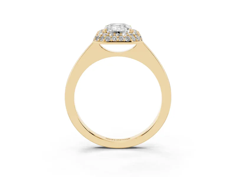 Emerald Cut Pave Halo Engagement Ring Setting | Slim Plain Band | Yellow Gold