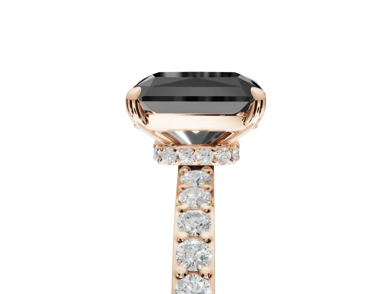 Radiant Cut Hidden Halo Solitaire Engagement Ring Setting for a Black Center | Pavé Band | Rose Gold