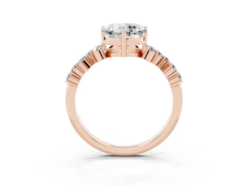 Heart-Shaped Scattered Accent Engagement Ring Setting | Slim Band | Rose Gold